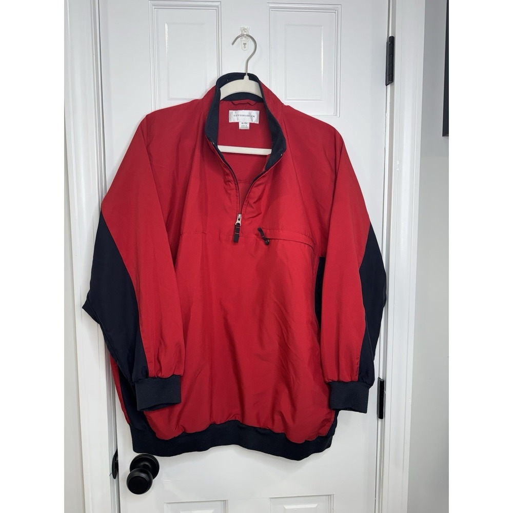 Cutter & Buck Pullover Windbreaker Jacket Mens XL Red Black 1/4 Zip Golf